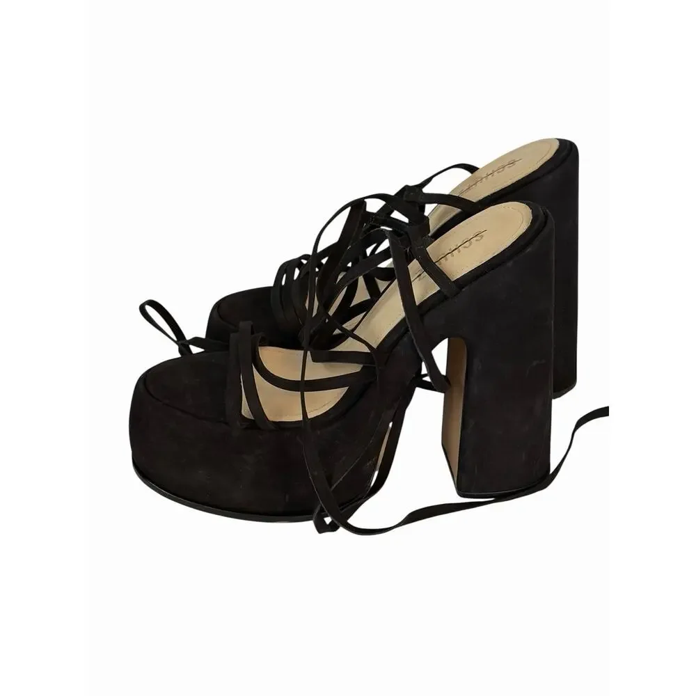 NEW Schutz Lynda Black Suede Platform Sandals •10• Chunky Heel Ankle Wrap $195